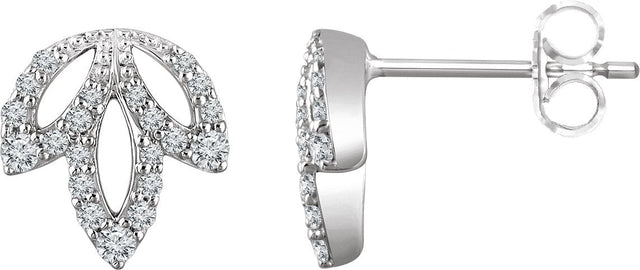 14K Gold Round Natural Diamond Accented Leaf Earrings
