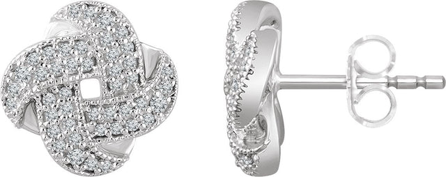 14K Gold Natural Diamond Knot Earrings - White Gold