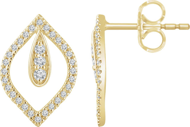 14K Gold Round Natural Diamond Freeform Earrings - Yellow Gold