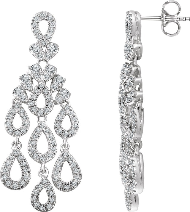 14K Gold Round Natural Diamond Chandelier Earrings