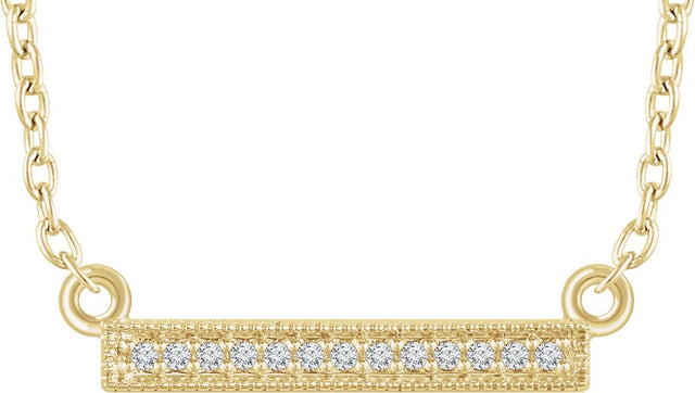 14K Gold Round Natural Diamond Bar Necklace – 0.9mm Stones - Yellow Gold