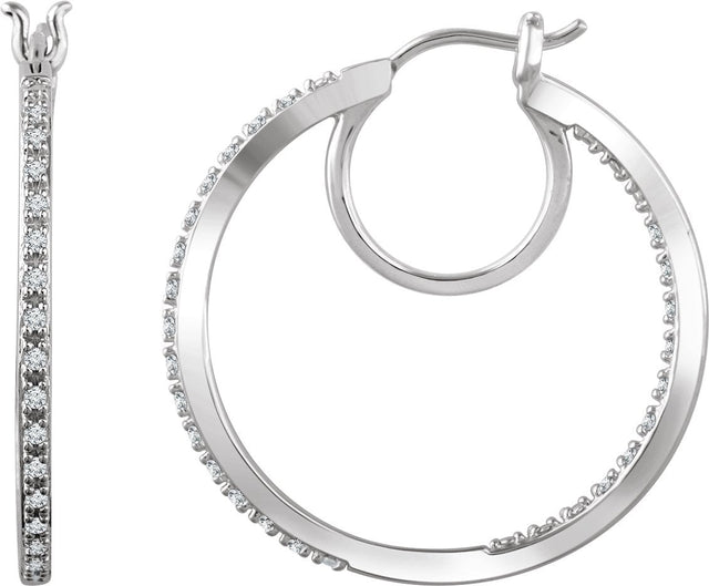 14K Gold Round Natural Diamond Inside-Outside Hoop Earrings – 1.13mm Stones