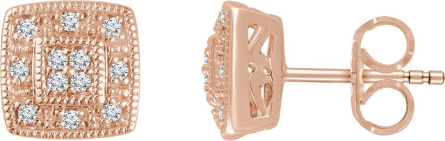 14K Gold Natural Diamond Cluster Earrings - Rose Gold