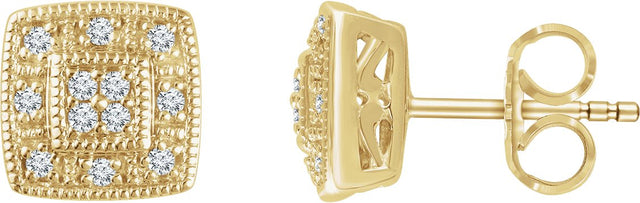 14K Gold Natural Diamond Cluster Earrings - Yellow Gold