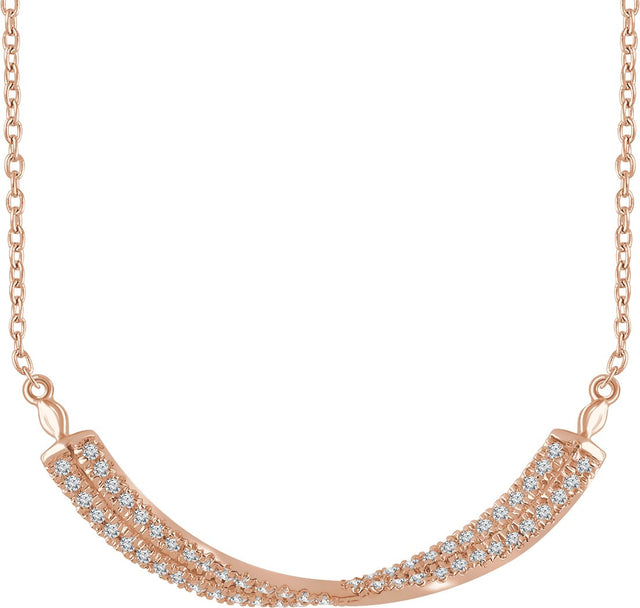 14K Gold Round Natural Diamond Twisted Bar Necklace - Rose Gold