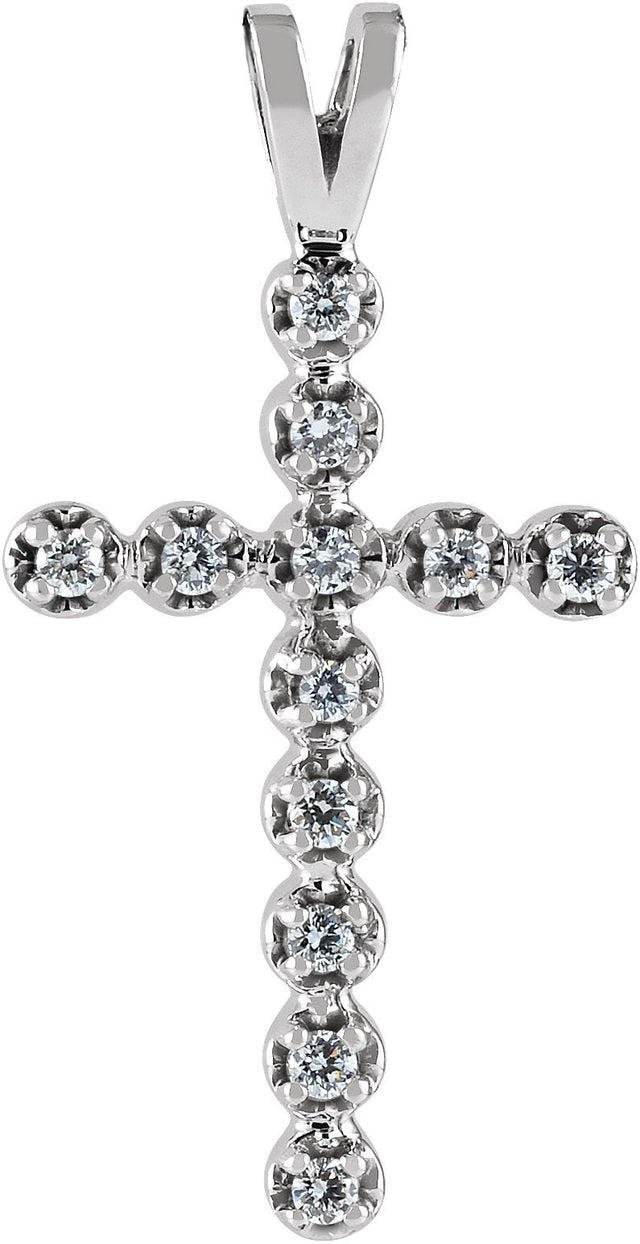 14K Gold Round Natural Diamond Cross Pendant – 1/6 CTW - White Gold