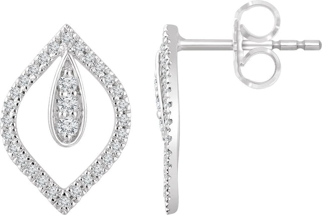 14K Gold Round Natural Diamond Freeform Earrings - White Gold