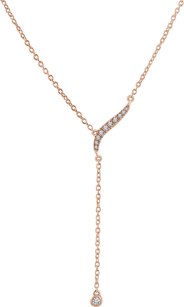 14K Gold Round Natural Diamond Freeform Y Necklace - Rose Gold