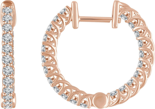 14K Gold Round Natural Diamond Inside-Outside Hoop Earrings II - Rose Gold