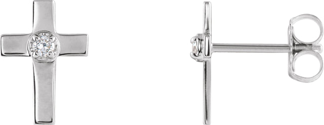 14K Gold Round Natural Diamond Accented Cross Earrings - White Gold