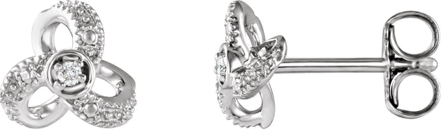 14K Gold Round Natural Diamond Knot Earrings - White Gold
