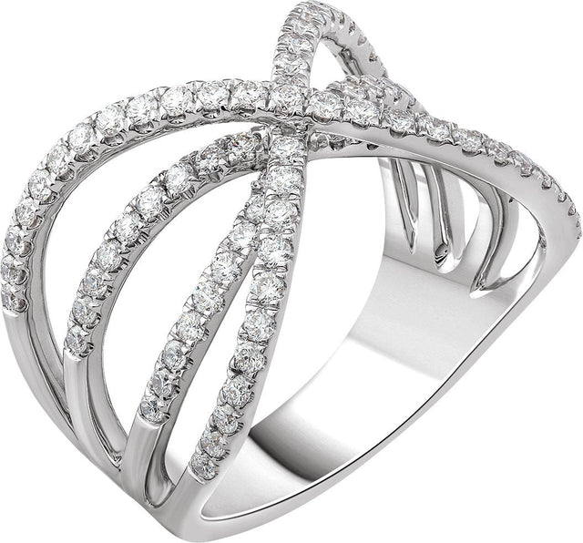 14K Gold Round Natural Diamond Criss-Cross Ring XVII