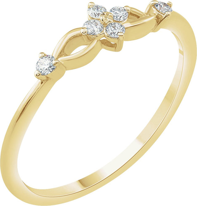 14K Gold Round Natural Diamond Floral Promise Ring - Yellow Gold
