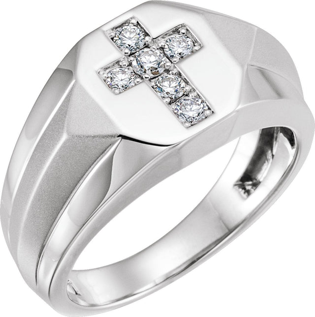 14K Gold Round Natural Diamond Cross Ring – 2.3mm Stones - White Gold