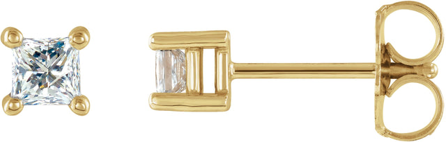 14K Gold Natural Diamond Square 4-Prong Stud Earrings - Yellow Gold