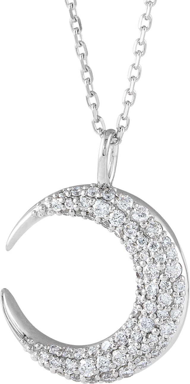 Platinum Round Natural Diamond Accented Crescent Moon Necklace or Pendant