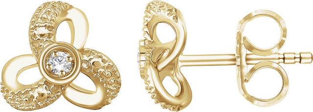 14K Gold Round Natural Diamond Knot Earrings - Yellow Gold