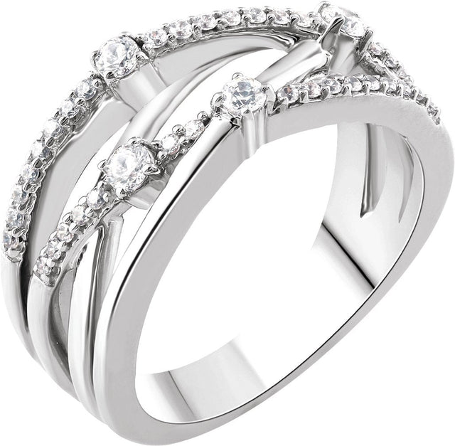 14K Gold Round Natural Diamond Accented Criss-Cross Ring IV