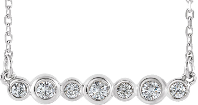 14K Gold Round Natural Diamond Bezel-Set Bar Necklace – 1/5 CTW - White Gold