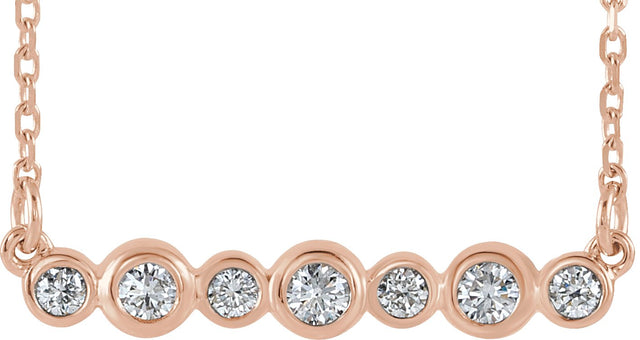 14K Gold Round Natural Diamond Bezel-Set Bar Necklace – 1/5 CTW - Rose Gold