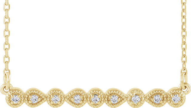 14K Gold Round Natural Diamond Accented Milgrain Bar Necklace - Yellow Gold