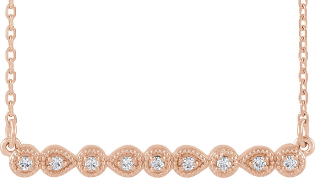 14K Gold Round Natural Diamond Accented Milgrain Bar Necklace - Rose Gold
