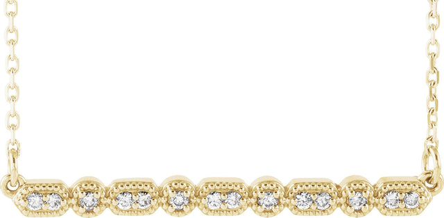 14K Gold Round Natural Diamond Accented Bar Necklace – 1/10 CTW - Yellow Gold