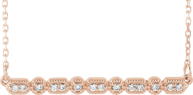 14K Gold Round Natural Diamond Accented Bar Necklace – 1/10 CTW - Rose Gold