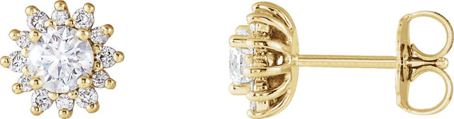 14K Gold Natural Diamond Round 4-Prong Halo-Style Stud Earrings - Yellow Gold