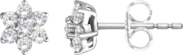 14K Gold Round Natural Diamond Flower Earrings - White Gold