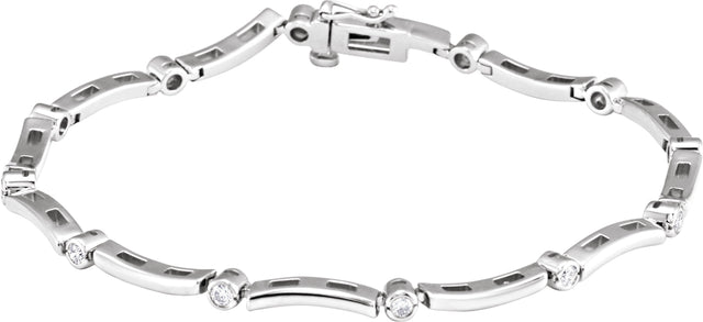 14K Gold Round Natural Diamond Line Bracelet XIV - White Gold