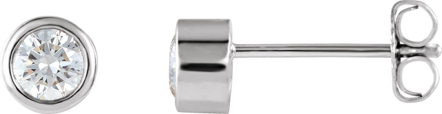 Platinum Natural Diamond Round Bezel-Set Stud Earrings