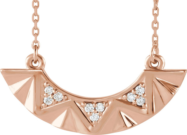 14K Gold Round Natural Diamond Curved Bar Necklace - Rose Gold