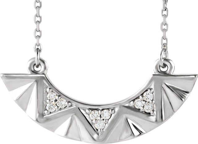 14K Gold Round Natural Diamond Curved Bar Necklace - White Gold