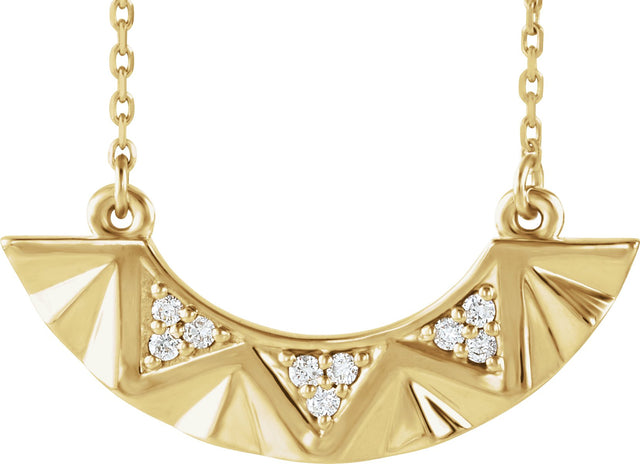 14K Gold Round Natural Diamond Curved Bar Necklace - Yellow Gold