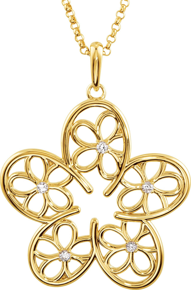 14K Gold Round Natural Diamond Flower Necklace or Pendant