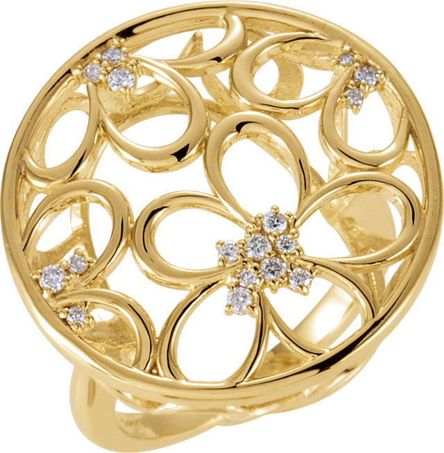 14K Gold Round Natural Diamond Accented Floral Ring