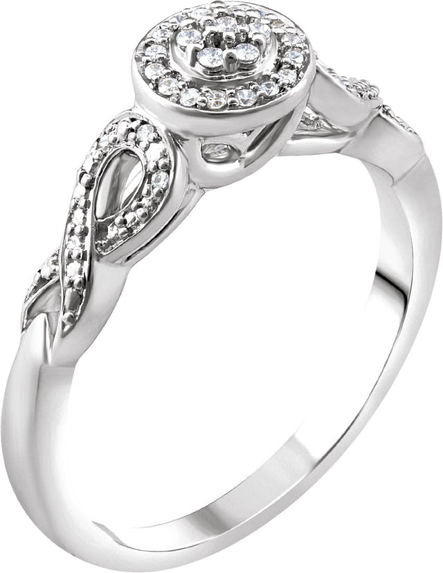 10K Gold Round Natural Diamond Ribbon Halo-Style Cluster Ring