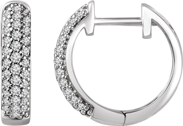 14K Gold Round Natural Diamond Accented Hoop Earrings – 1.1mm Stones