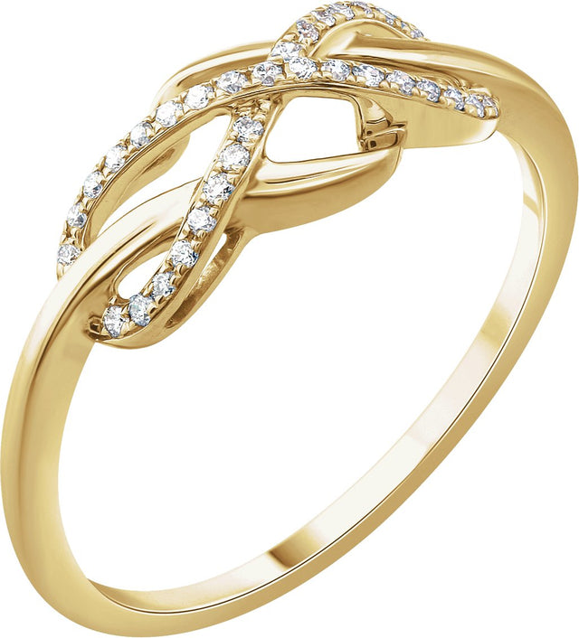 14K Gold Round Natural Diamond Accented Infinity-Inspired Ring – 0.8mm Stones - Yellow Gold