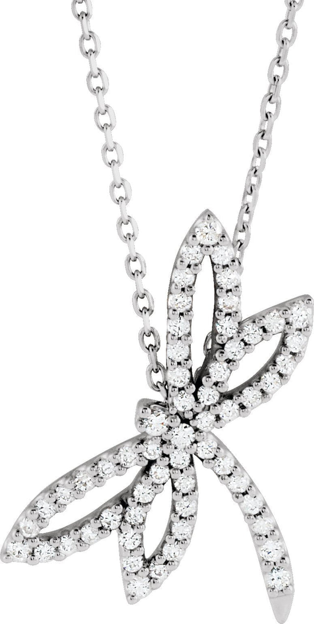 14K Gold Round Natural Diamond Accented Dragonfly Necklace