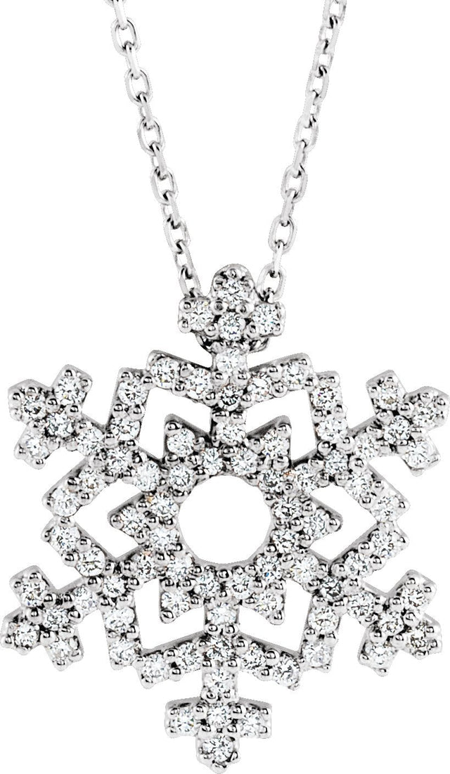 14K Gold Round Natural Diamond Snowflake Necklace