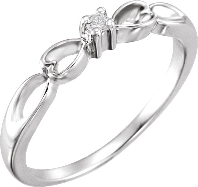 14K Gold Round Natural Diamond Youth Heart Ring – 2mm Stones - White Gold
