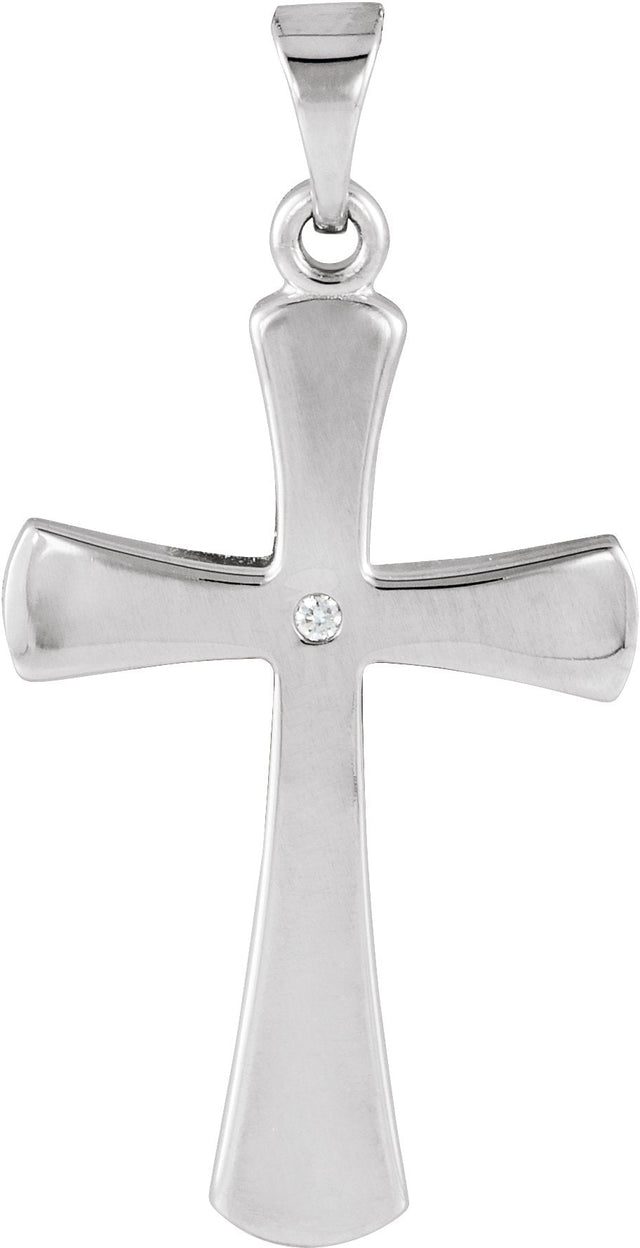 14K Gold Round Natural Diamond Cross Pendant – 0.005 CTW - White Gold