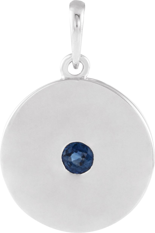 Platinum Round Lab-Grown Blue Sapphire Disc Necklace or Pendant