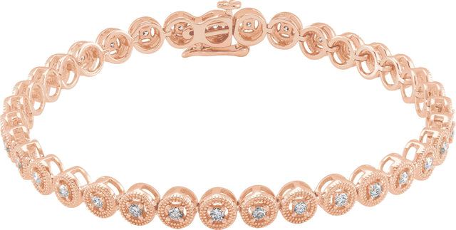 14K Gold Round Natural Diamond Line Bracelet XII - Rose Gold