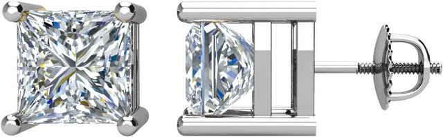 14K Gold Natural Diamond Square 4-Prong Stud Earrings – 2.75x2.75mm - White Gold