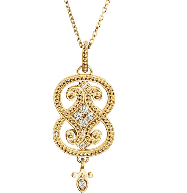 14K Gold Round Natural Diamond Granulated Necklace or Pendant – 0.08 CTW