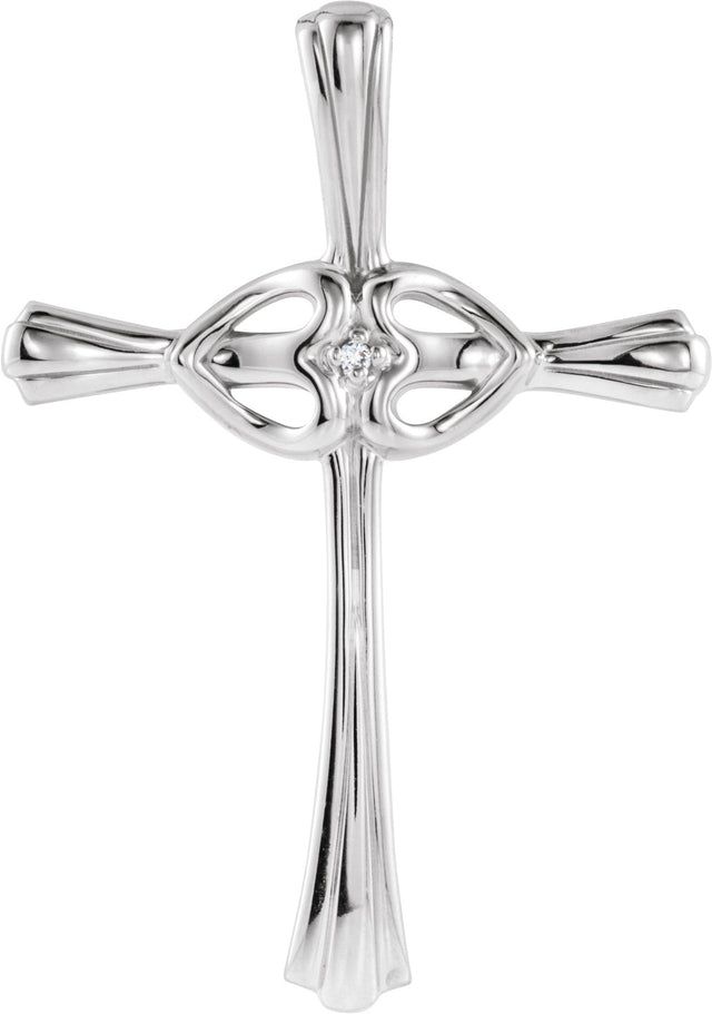 14K Gold Round Natural Diamond Cross Pendant – 1mm Stones - White Gold