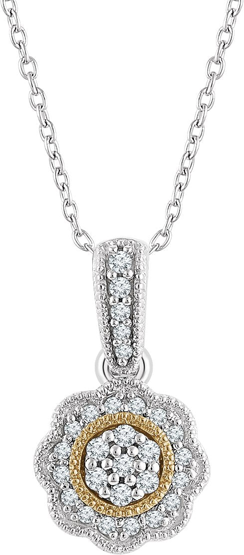 14K Gold Round Natural Diamond Halo-Style Necklace
